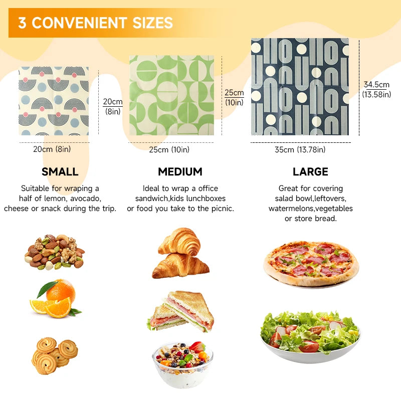 Beeswax Wraps Kit for Food Storage – 3pcs or 6pcs