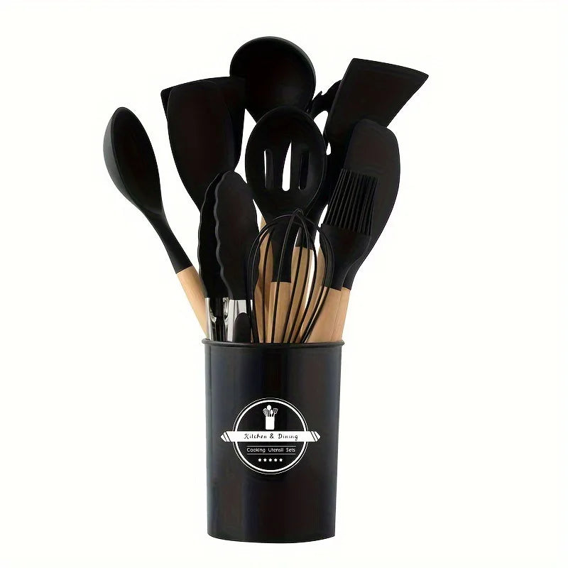 12-Piece wooden handle kitchen utensil set