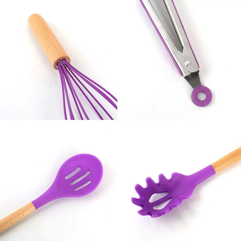 12-Piece wooden handle kitchen utensil set