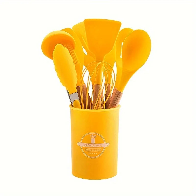 12-Piece wooden handle kitchen utensil set