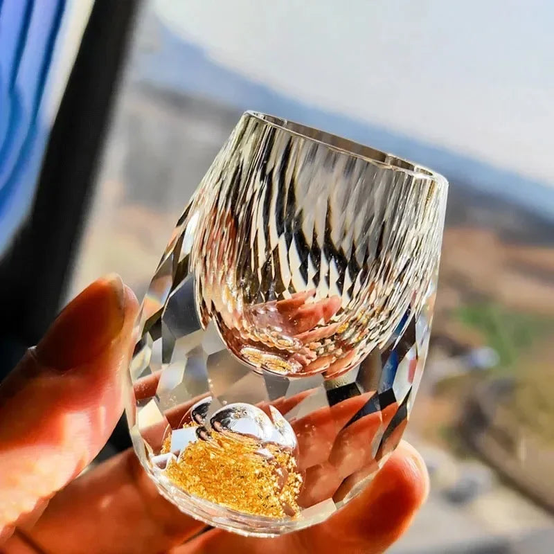 Premium Luxury Crystal Shot Glass with Double Base and Gold Flakes – Perfect for Baijiu, Liqueur, Cachaça & Tequila