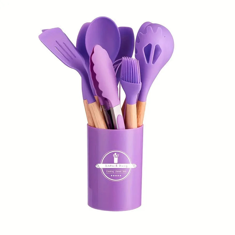 12-Piece wooden handle kitchen utensil set