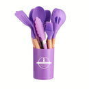 12-Piece wooden handle kitchen utensil set