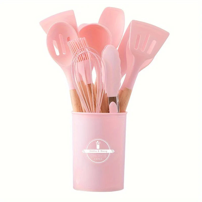 12-Piece wooden handle kitchen utensil set