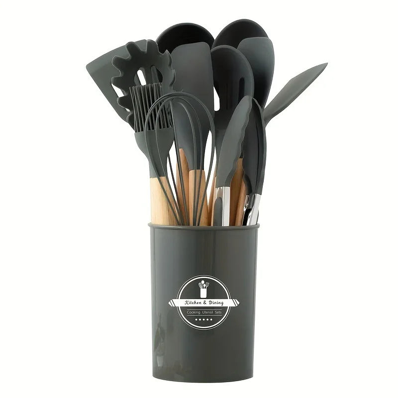 12-Piece wooden handle kitchen utensil set