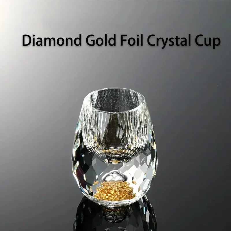 Premium Luxury Crystal Shot Glass with Double Base and Gold Flakes – Perfect for Baijiu, Liqueur, Cachaça & Tequila