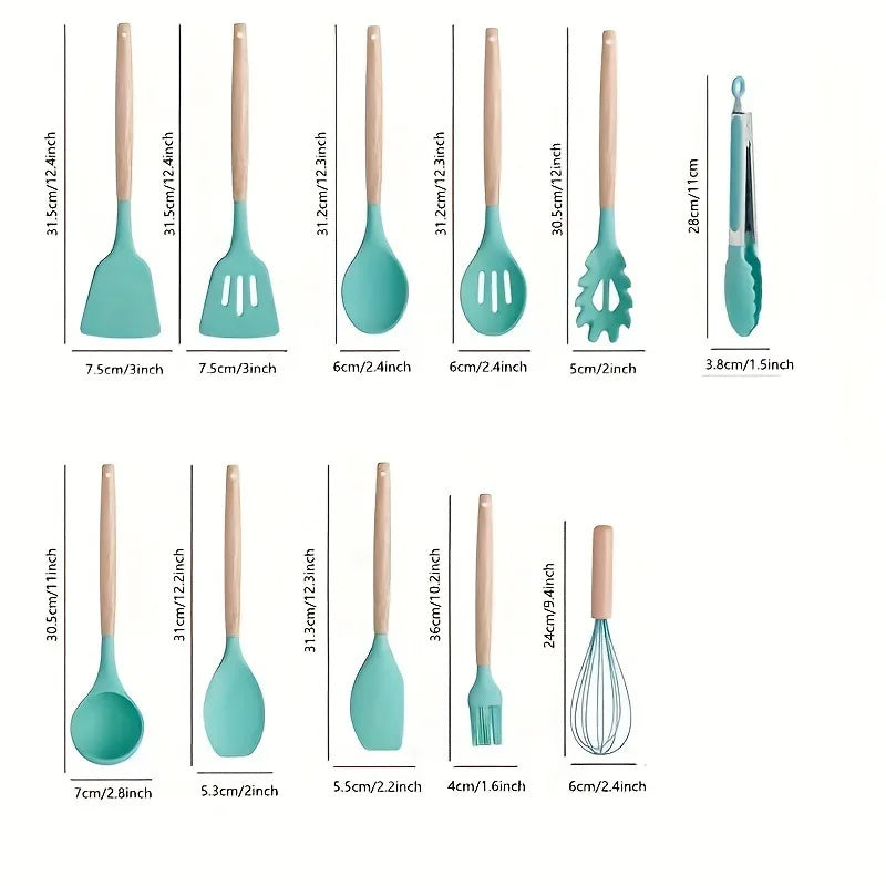 12-Piece wooden handle kitchen utensil set