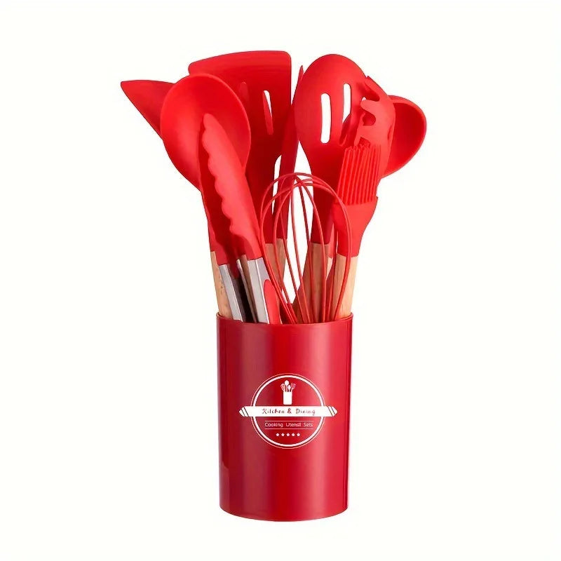 12-Piece wooden handle kitchen utensil set
