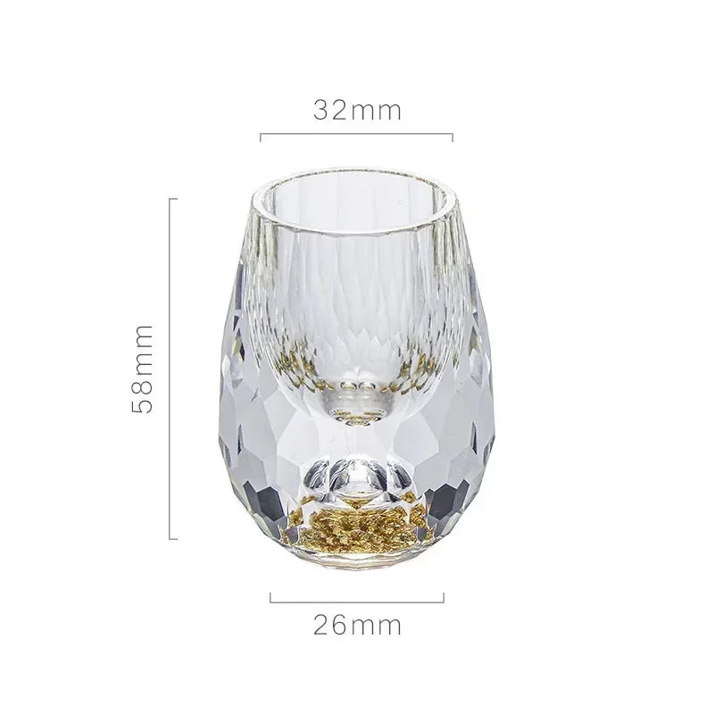 Premium Luxury Crystal Shot Glass with Double Base and Gold Flakes – Perfect for Baijiu, Liqueur, Cachaça & Tequila