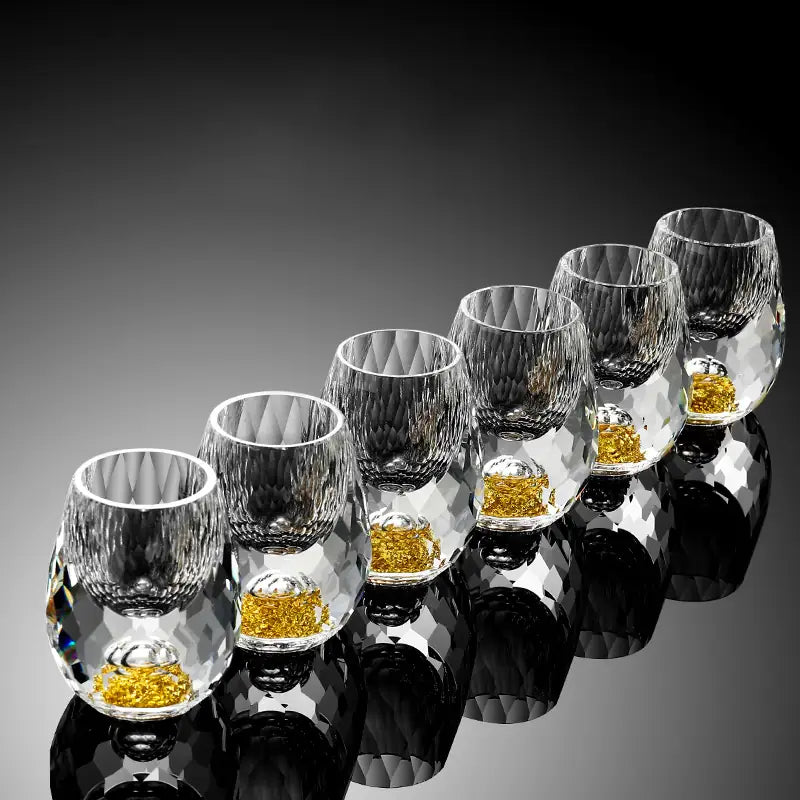 Premium Luxury Crystal Shot Glass with Double Base and Gold Flakes – Perfect for Baijiu, Liqueur, Cachaça & Tequila